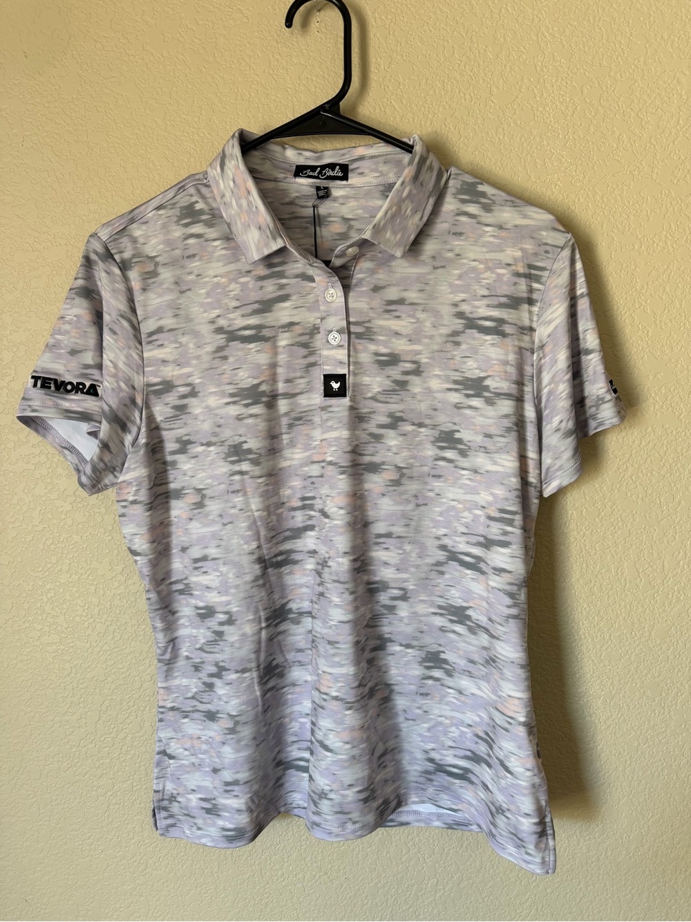 NWT Bad Birdie Women’s Core Golf Polo Grey/Lavender Camo Size L - Extra Logo